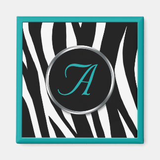 Chic Zebra Print Teal Monogram Magnet