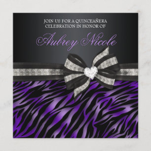 Chic Zebra Quinceañera Invite With Jewelled Bow