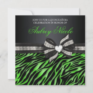 Chic Zebra Quinceañera Invite With Jewelled Bow
