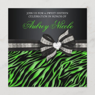Chic Zebra Sweet Sixteen Invite With Jewelled Bow