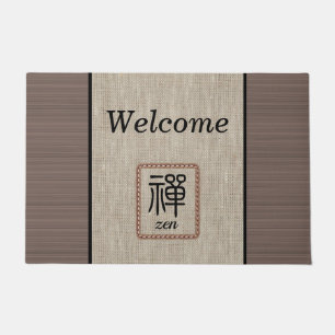 Chic Zen wood grain burlap print personalised Doormat