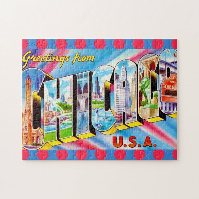 Chicago 11x14 Colorful  Postcard Puzzle (Horizontal)