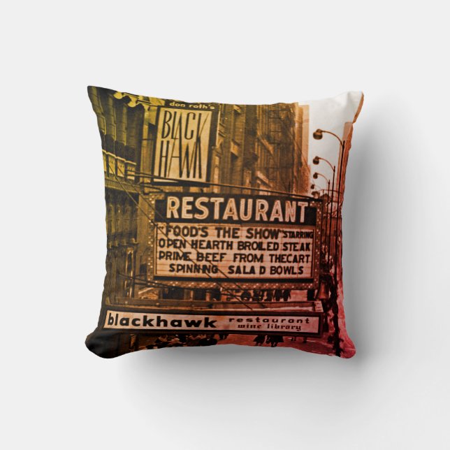 Chicago 1960's Blackhawk Restaurant Sign Street Cushion (Front)