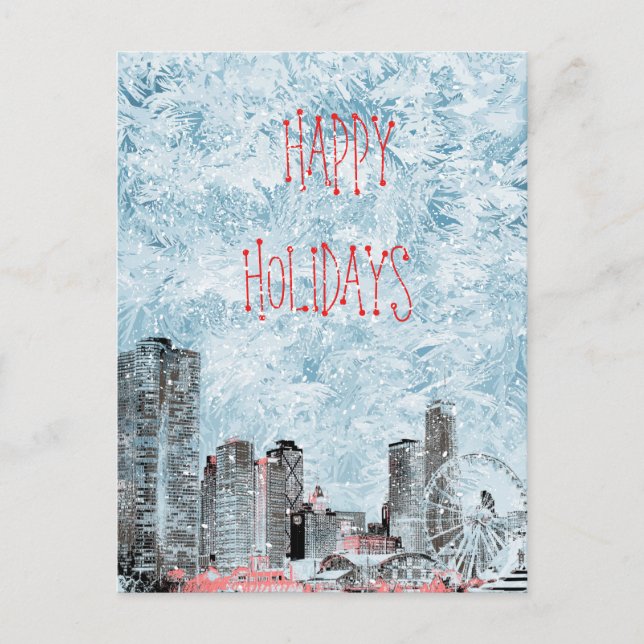 Chicago  2021 Skyline Happy Holidays Postcard (Front)