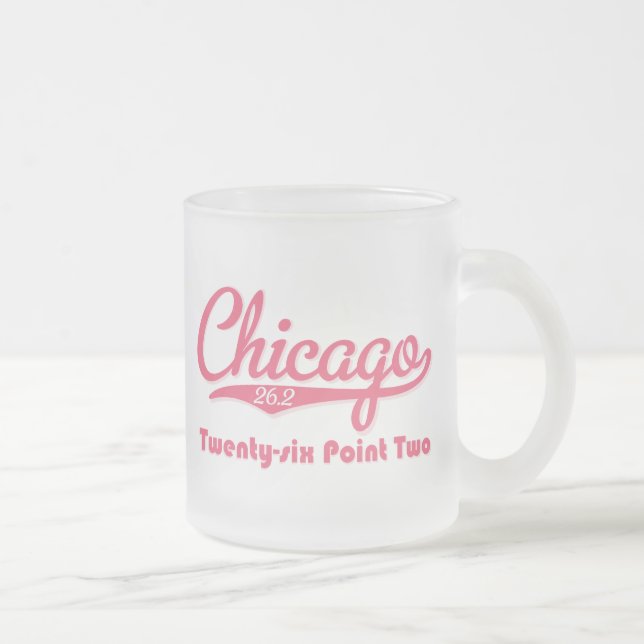 Chicago 26.2 Pink Marathon Frosted Glass Mug (Right)