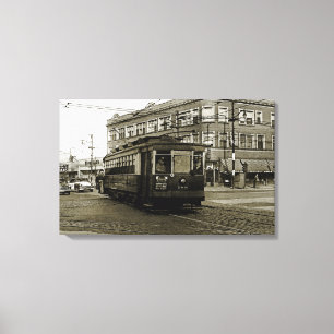 CHICAGO 63RD AND WESTERN 1952 TROLLEY ART SEPIA CANVAS PRINT