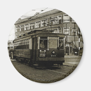 CHICAGO 63RD AND WESTERN 1952 TROLLEY ART SEPIA MAGNET