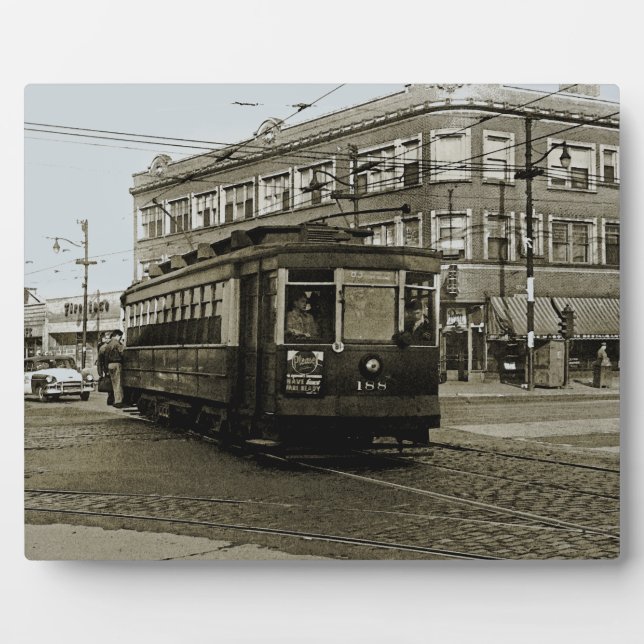 CHICAGO 63RD AND WESTERN 1952 TROLLEY ART SEPIA PLAQUE (Front)