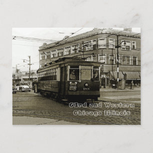 CHICAGO 63RD AND WESTERN 1952 TROLLEY ART SEPIA POSTCARD