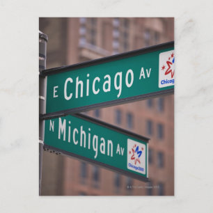 Chicago and Michigan Avenue signposts, Chicago, Postcard