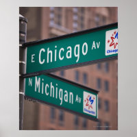 Chicago and Michigan Avenue signposts, Chicago,