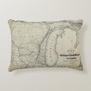 Chicago and Northwestern Railway Map Accent Pillow