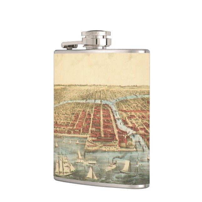 Chicago Antique Map, LaSalle Street and River Hip Flask (Left)