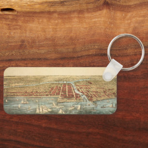 Chicago Antique Map, LaSalle Street and River Key Ring