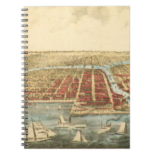 Chicago Antique Map, LaSalle Street and River Spiral Notebook