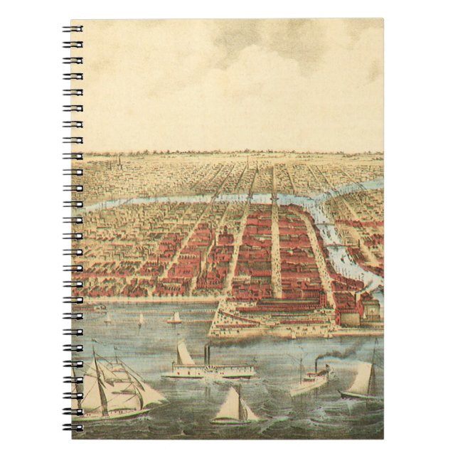 Chicago Antique Map, LaSalle Street and River Spiral Notebook (Front)