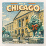 Chicago Art Institute in winter poster Glass Coaster<br><div class="desc">The Art Institute of Chicago in winter</div>