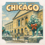 Chicago Art Institute in winter poster Paper Coaster<br><div class="desc">The Art Institute of Chicago in winter</div>