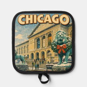 Chicago Art Institute in winter poster Pot Holder