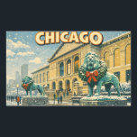 Chicago Art Institute in winter poster Rectangular Sticker<br><div class="desc">The Art Institute of Chicago in winter</div>