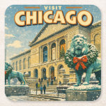 Chicago Art Institute in winter poster Square Paper Coaster<br><div class="desc">The Art Institute of Chicago in winter</div>