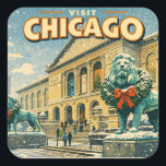 Chicago Art Institute in winter poster Square Sticker<br><div class="desc">The Art Institute of Chicago in winter</div>