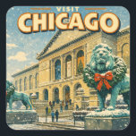 Chicago Art Institute in winter poster Square Sticker<br><div class="desc">The Art Institute of Chicago in winter</div>