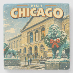 Chicago Art Institute in winter poster Stone Coaster