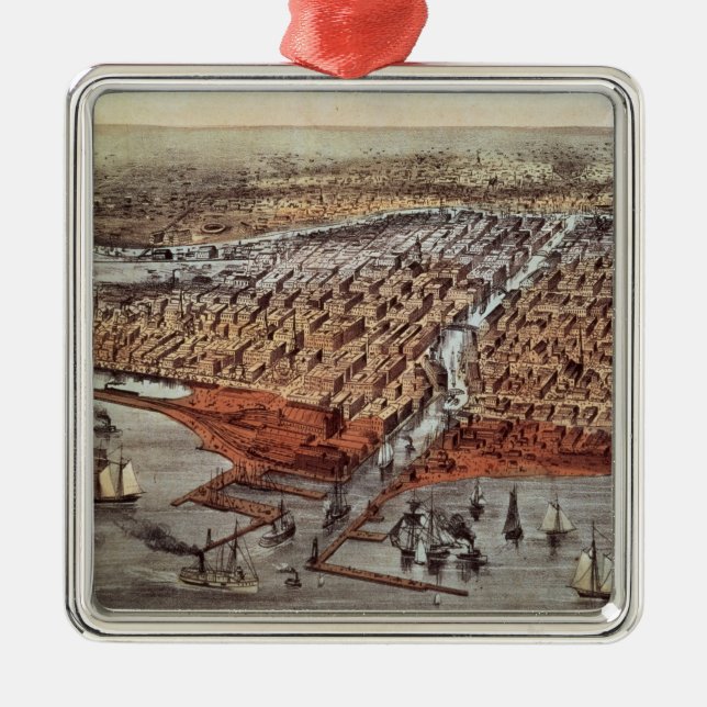 Chicago As it Was, c.1880 Metal Tree Decoration (Front)