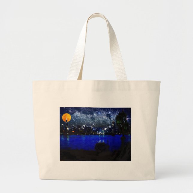 chicago at full moon 2 pastel large tote bag (Front)