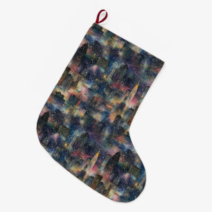 Chicago at New Year's in Watercolors Large Christmas Stocking