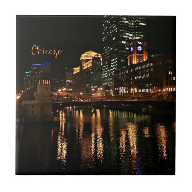 Chicago at Night cityscape Tile (Front)