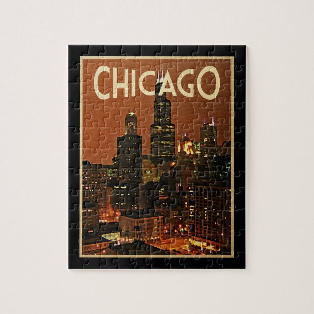 Chicago At Night Jigsaw Puzzle (Vertical)