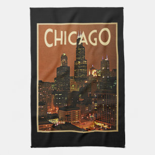 Chicago At Night Tea Towel