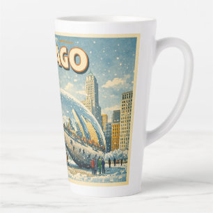 Chicago Bean in Winter Snow watercolor Latte Mug