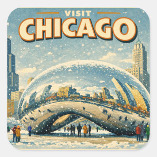 Chicago Bean in Winter Snow watercolor Square Sticker