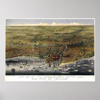 Chicago birdseye map  - 1874 (Parsons & Atwater) B Poster
