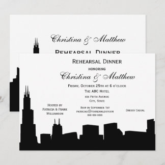 Chicago Black Skyline Silhouette Rehearsal Dinner Invitation