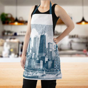 Chicago Blue White All-Over Print Apron