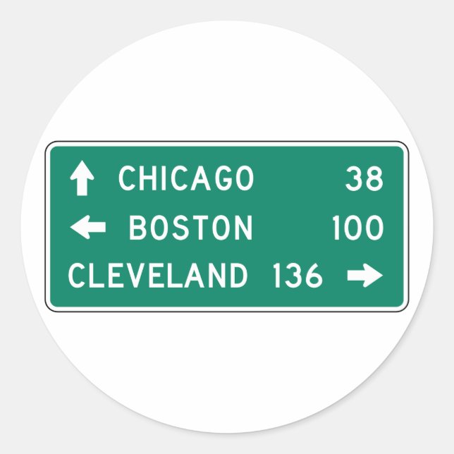 Chicago Boston Cleveland Highway Sign Classic Round Sticker (Front)