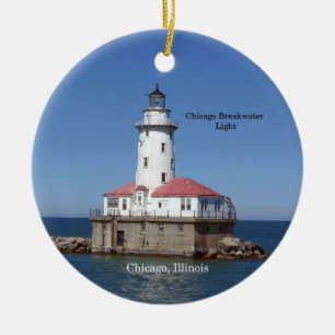 Chicago Breakwater Light circle ornament