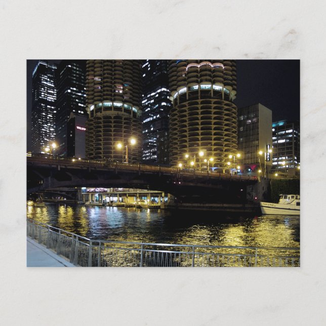 Chicago by Night - At the River Postcard (Front)