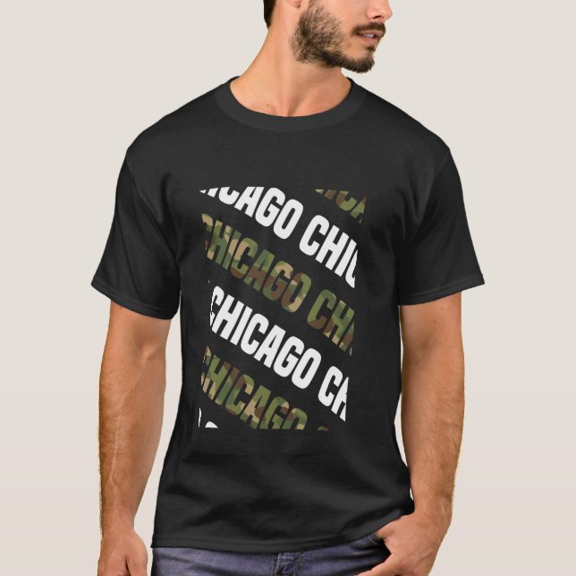 Chicago Camo Pattern Green Camouflage T-Shirt (Front)