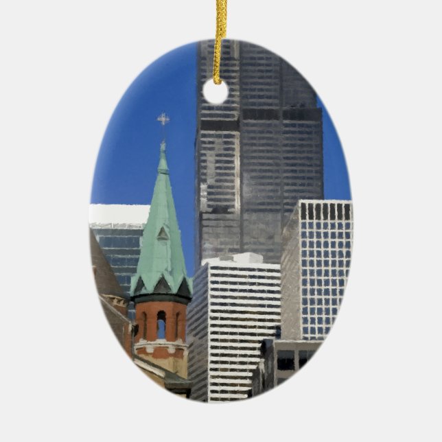 Chicago Cathedral Skyline Ceramic Tree Decoration (Front)