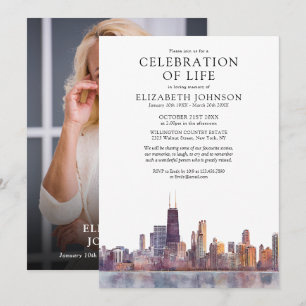 Chicago Celebration Of Life Funeral Memorial Photo Invitation