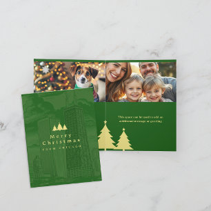 Chicago Christmas Green Photo Folded Holiday Card