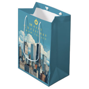 Chicago Christmas Modern Blue Custom Medium Gift Bag