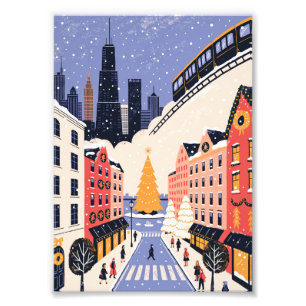 Chicago Christmas Retro Travel Poster