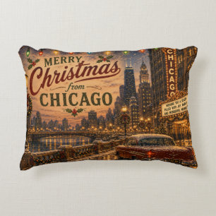 Chicago Christmas Skyline Holiday Comfort Decorative Cushion