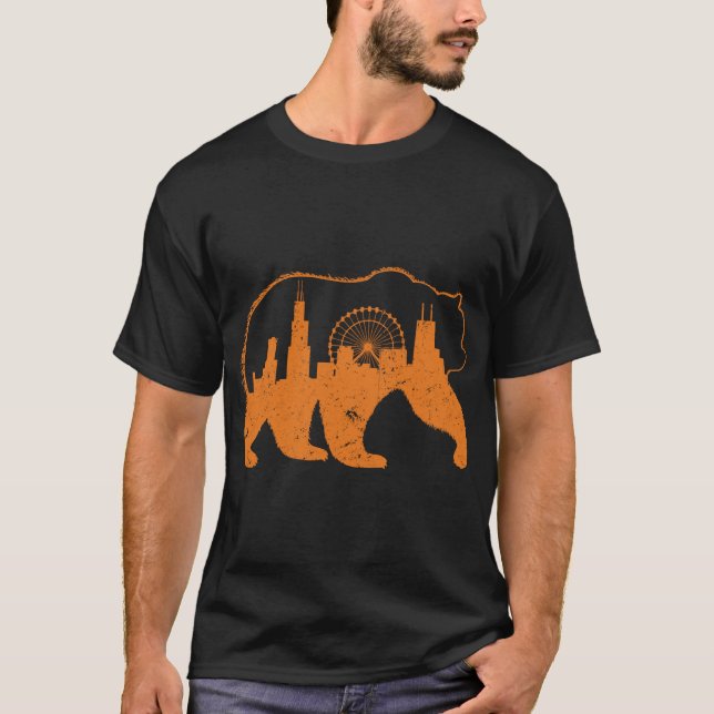 Chicago City Apparel Downtown Walking Bear Silhoue T-Shirt (Front)